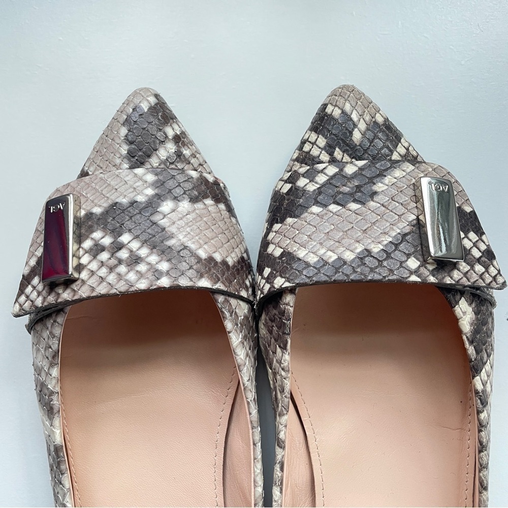AGL Snake Print Ballet Flats Shoes Leather Pointed Toe Slip On Silver Hardware 7 - Picture 4 of 9